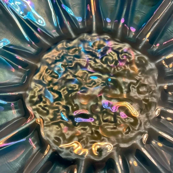 Akcam Turkish Opalescent Aqua Blue/Gold Platter Glass - Picture 3 of 5